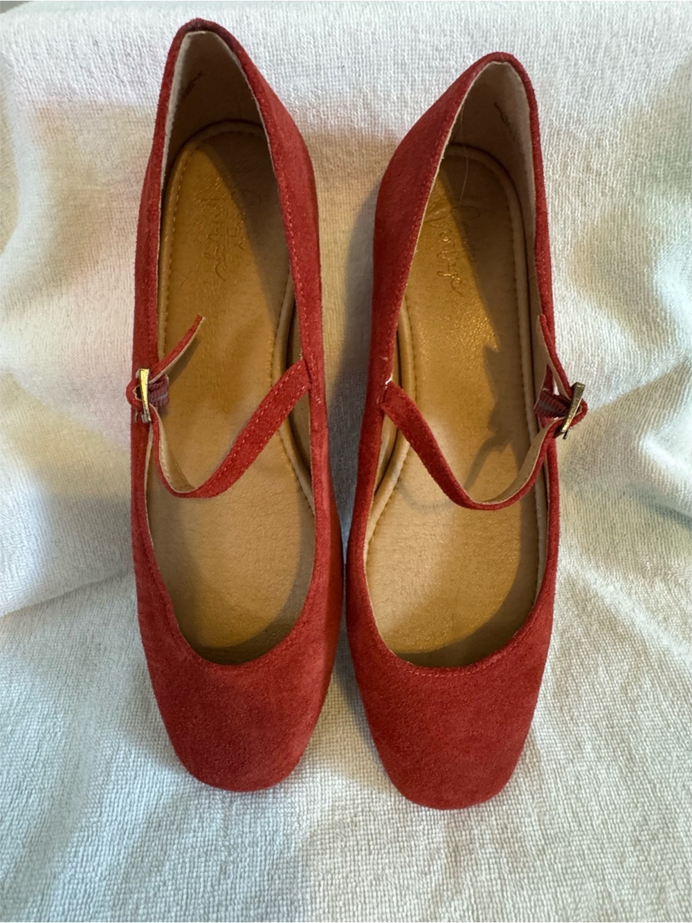 Crown Vintage Women’s Red Suede Mary Jane Flats - Classic Comfort